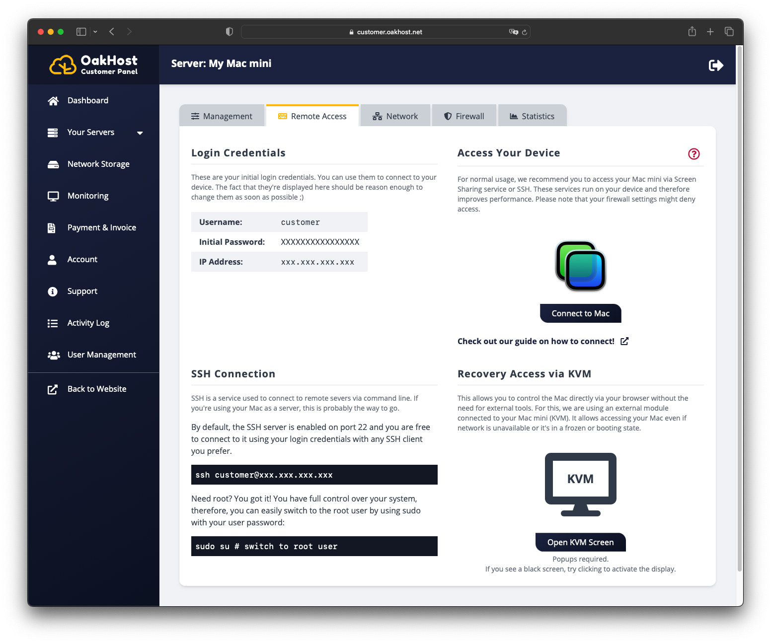 Customer Panel Access Tab