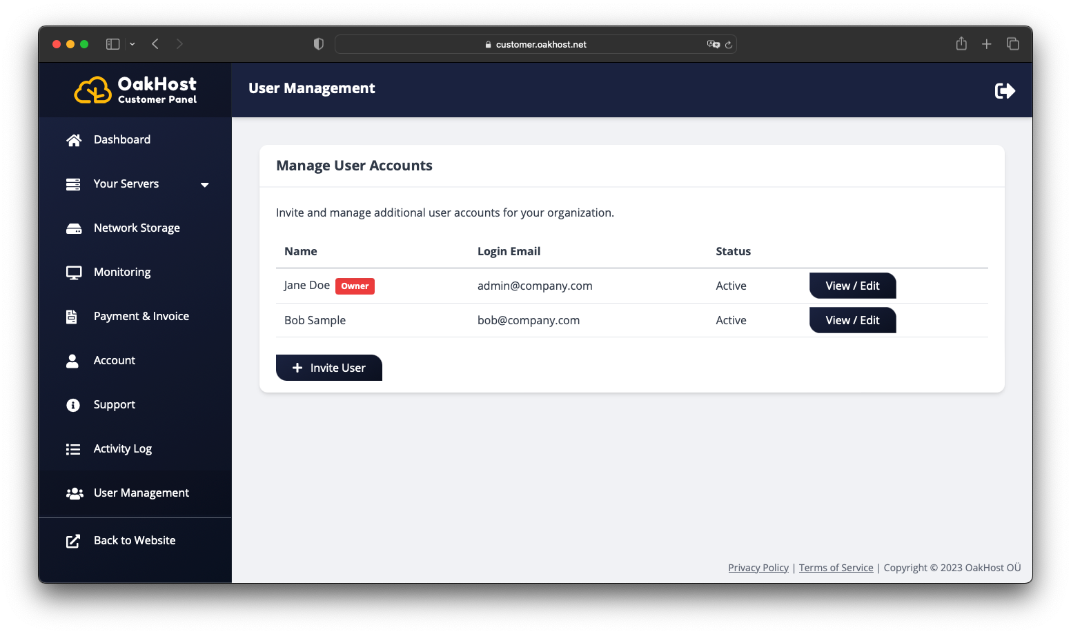 User Management Interface